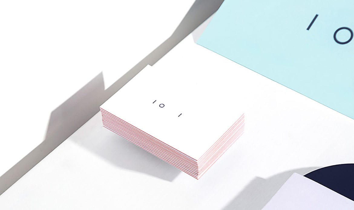 A stack of white and blue cards